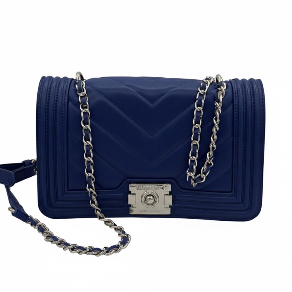 Badgley Mischka Royal Blue Chevron Quilted Crossbody Bag